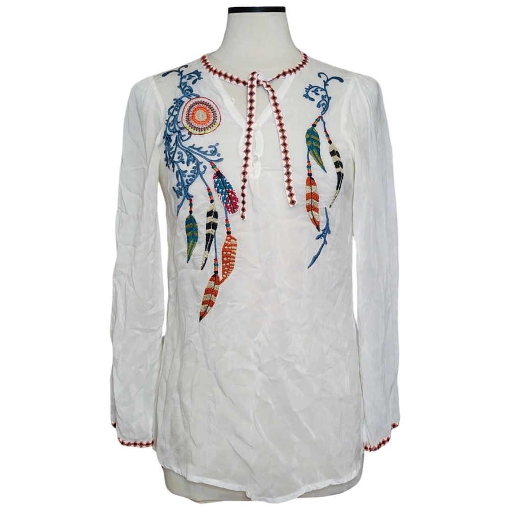 Johnny Was Feather Embroidered Blouse